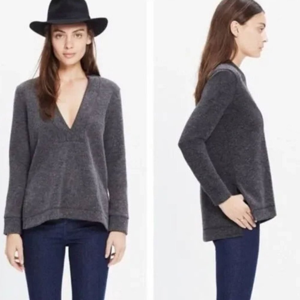 Madewell Deep V Plunge Grey Long Sleeve Sweater Medium
